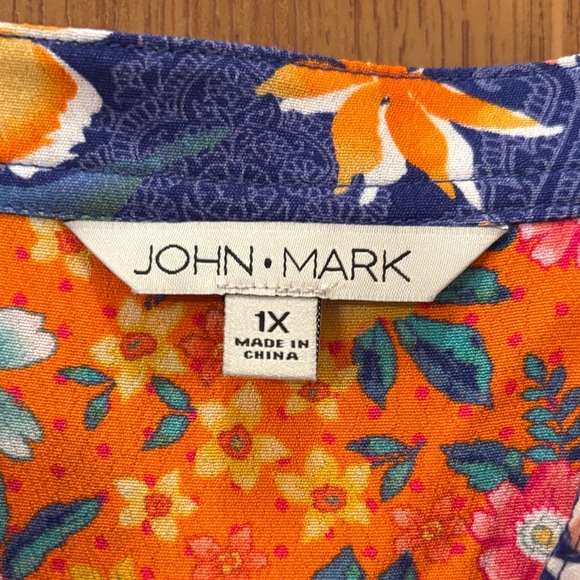 John Mark Orange Floral Blouse with Pink and Blue Accents - Picture 3 of 8